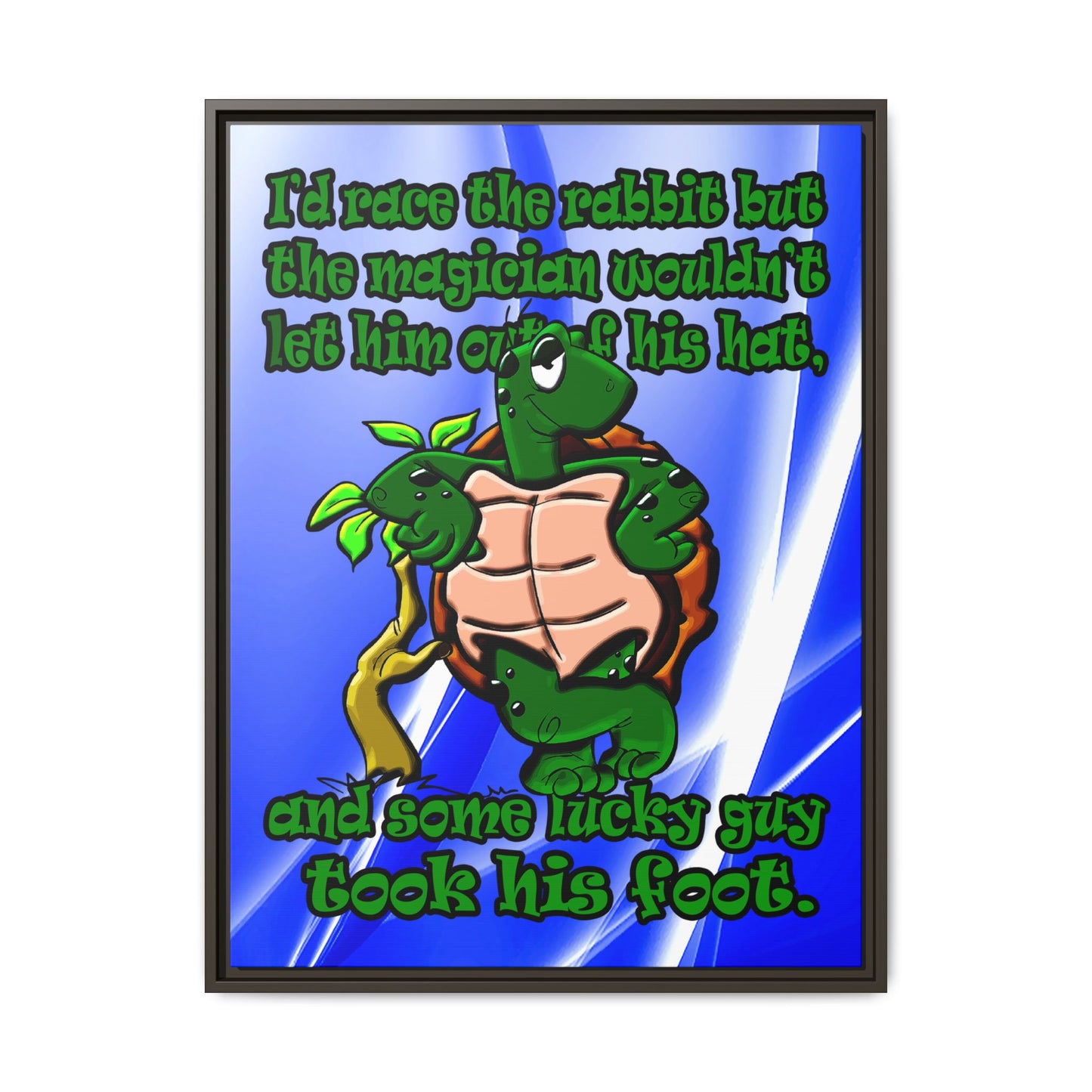 turtle race - framed canvas art (blue-white wave)