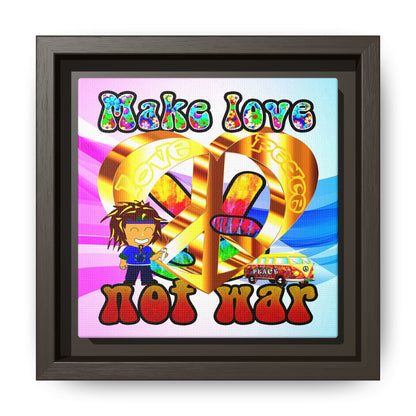 love peace - framed canvas art (light blue-pink wave)
