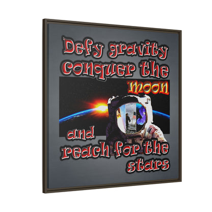 defy conquer reach - framed canvas art (grey-light grey)