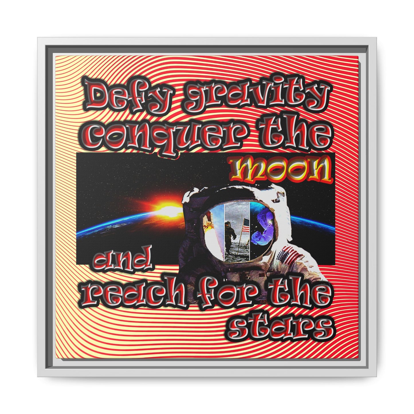 defy conquer reach - framed canvas art (yellow-orange wave)