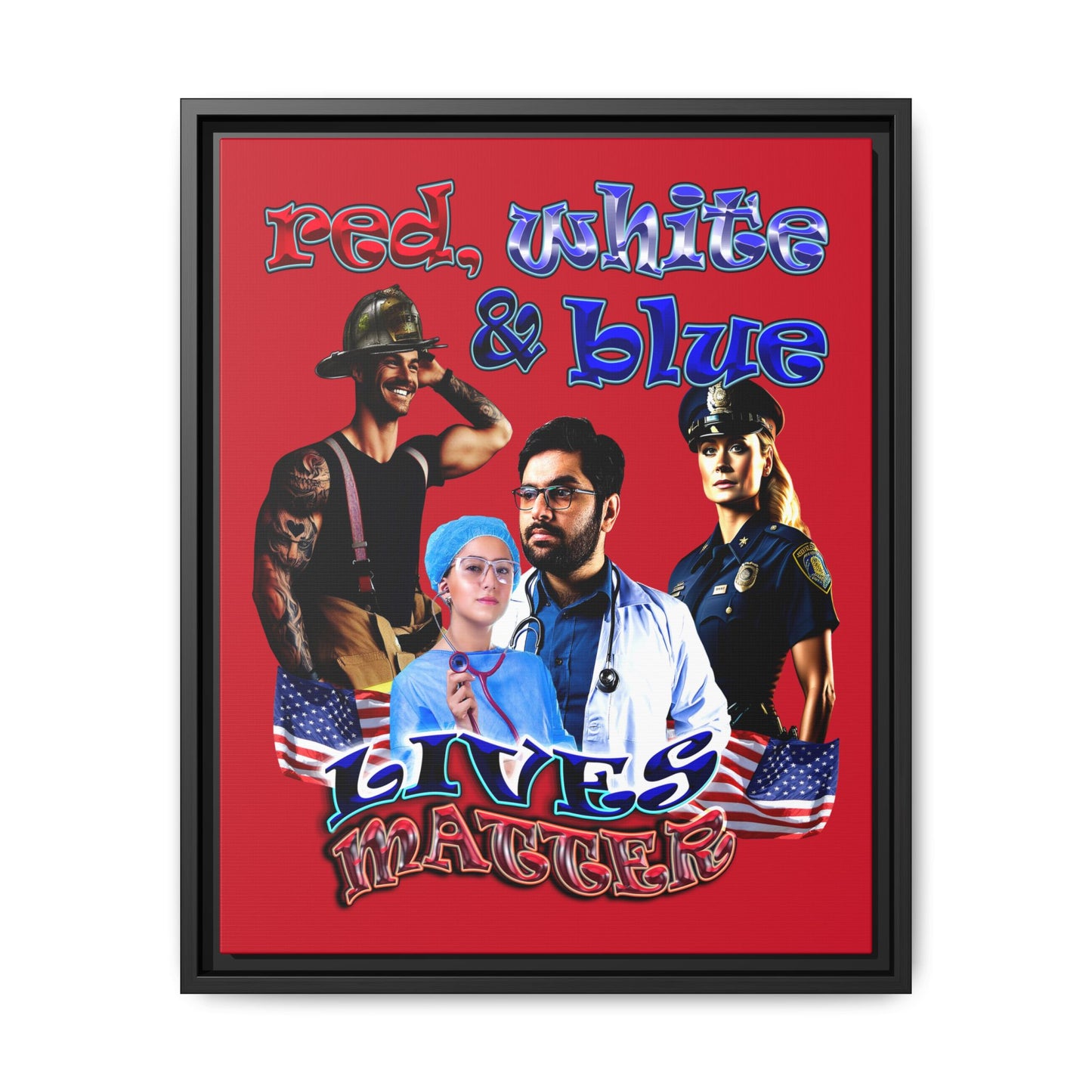 rw&b lives matter - framed canvas art (dark red)