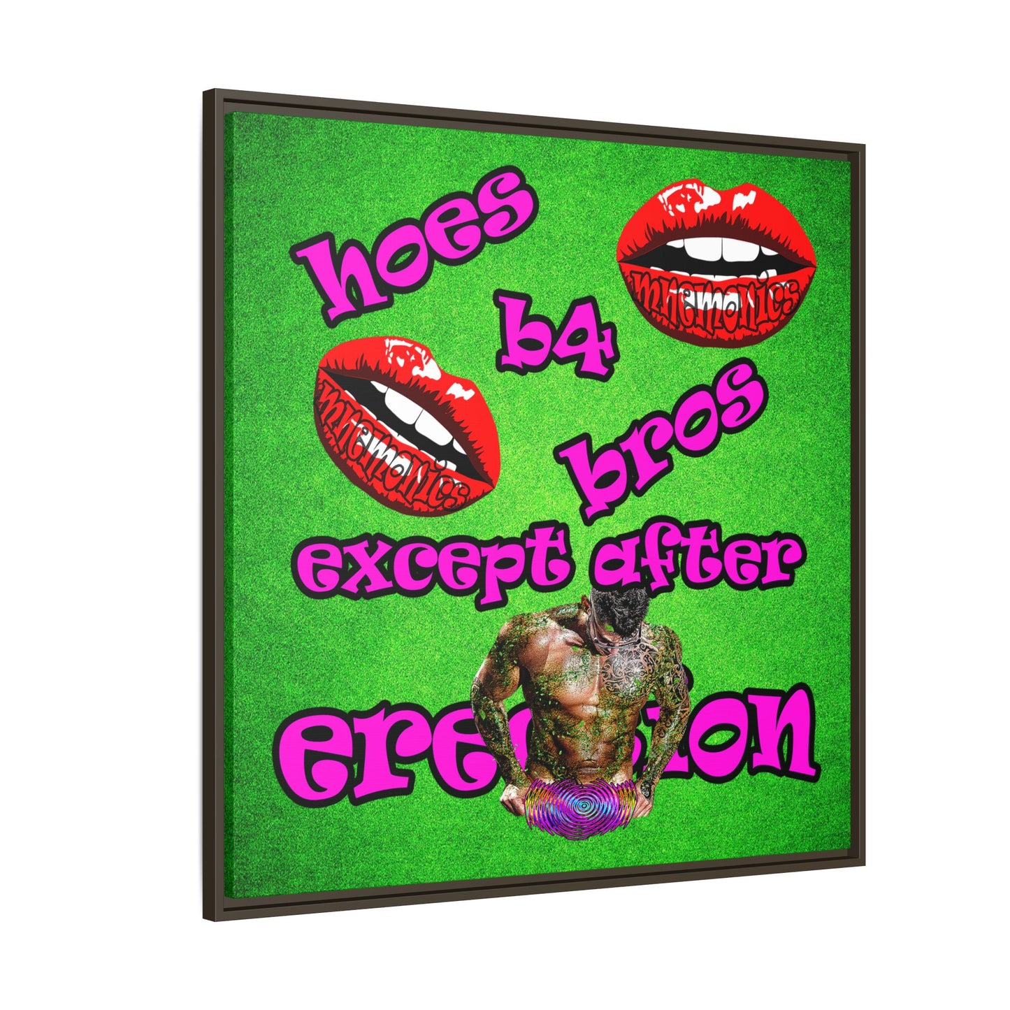 hoes b4 bros - framed canvas art (green turf)