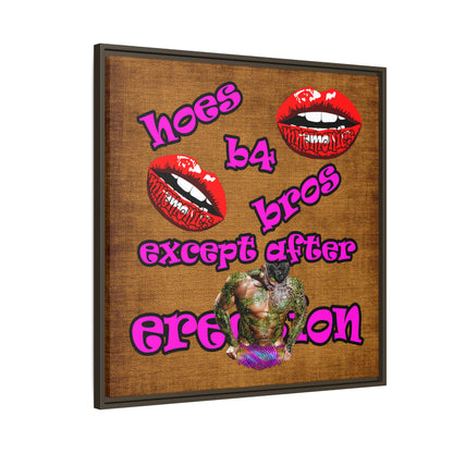 hoes b4 bros - framed canvas art (brown papyrus)