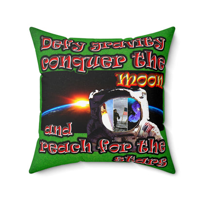 defy conquer reach - Spun Polyester Square Pillow - (green turf)