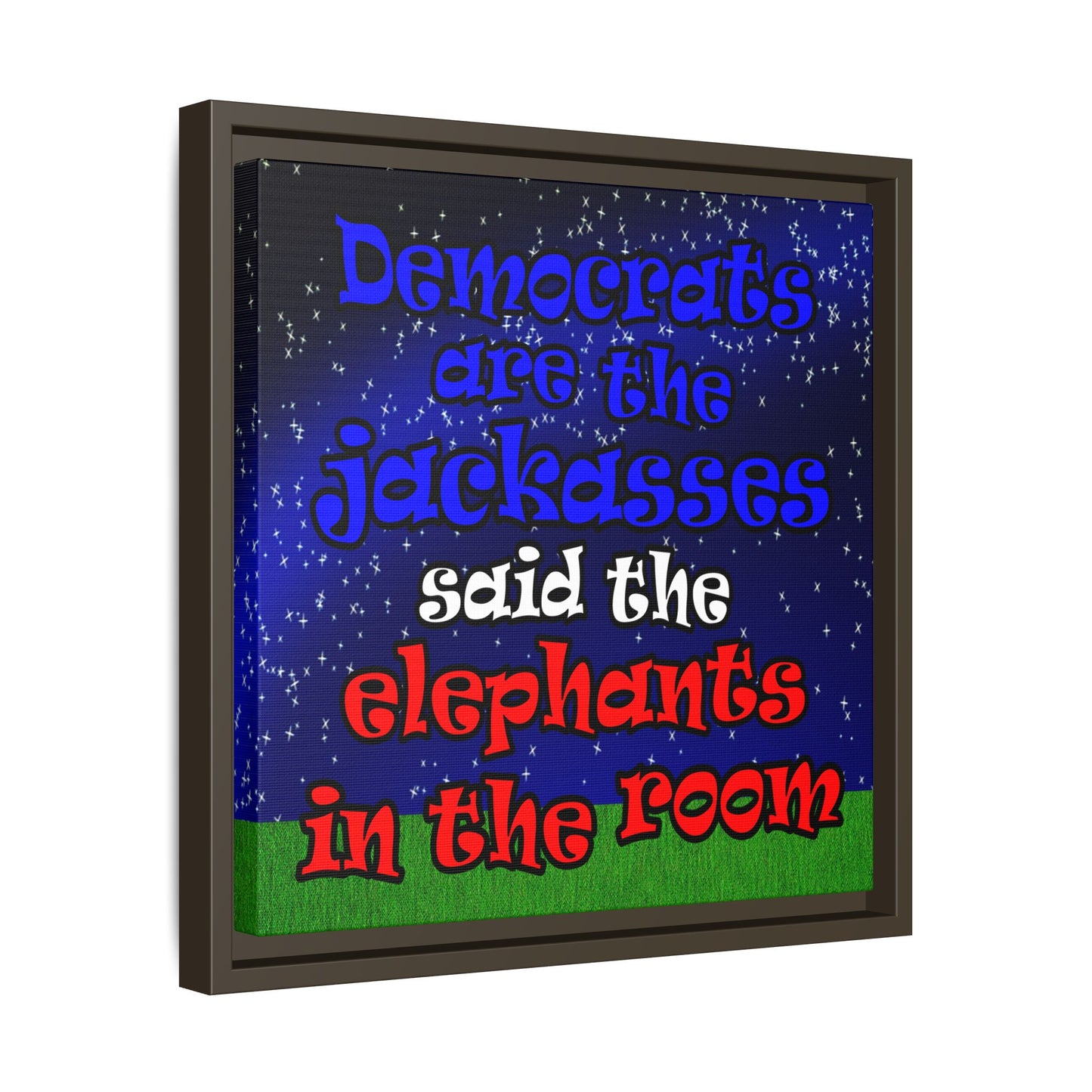 donkeys and elephants - framed canvas art ('snoops' background)