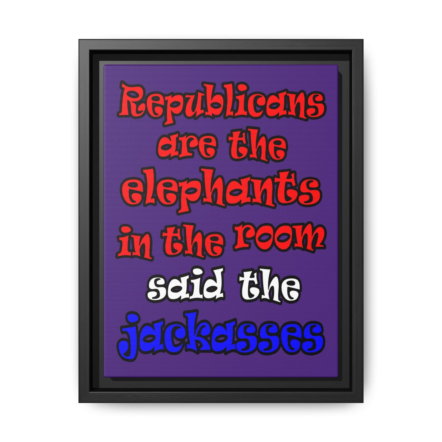 donkeys and elephants - framed canvas art (purple)