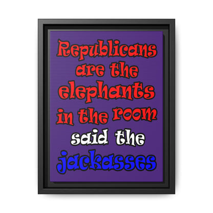 donkeys and elephants - framed canvas art (purple)