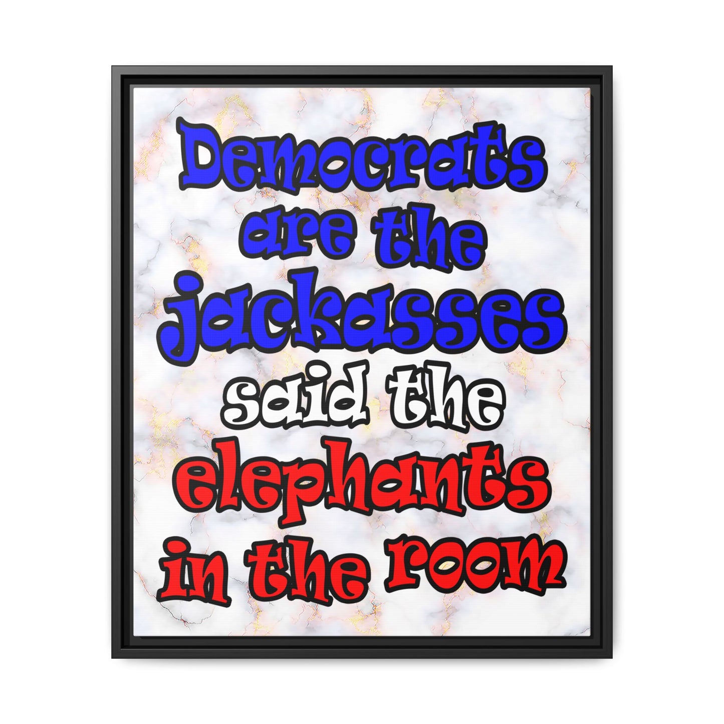 donkeys and elephants - framed canvas art (white marble)