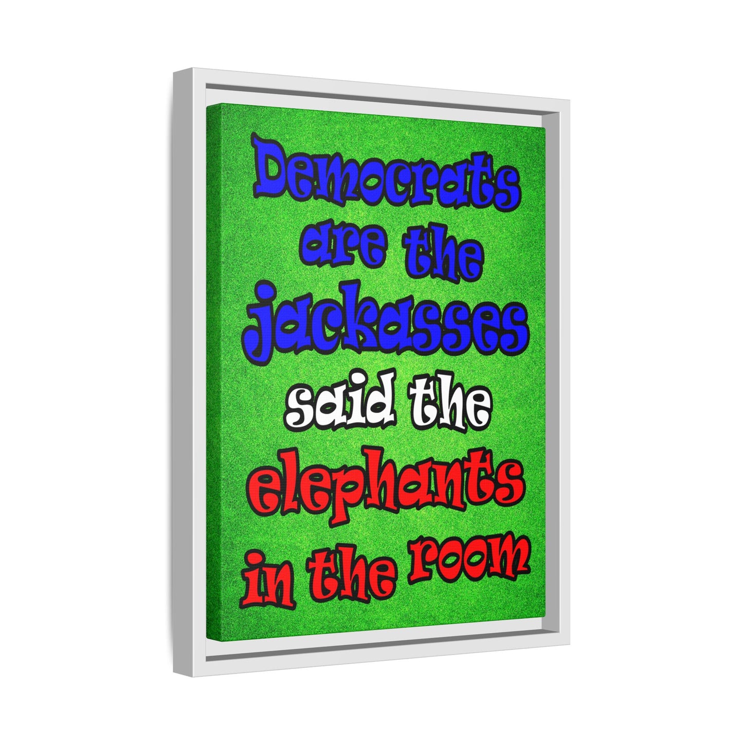 donkeys and elephants - framed canvas art (green turf)
