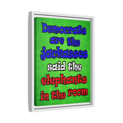 donkeys and elephants - framed canvas art (green turf)