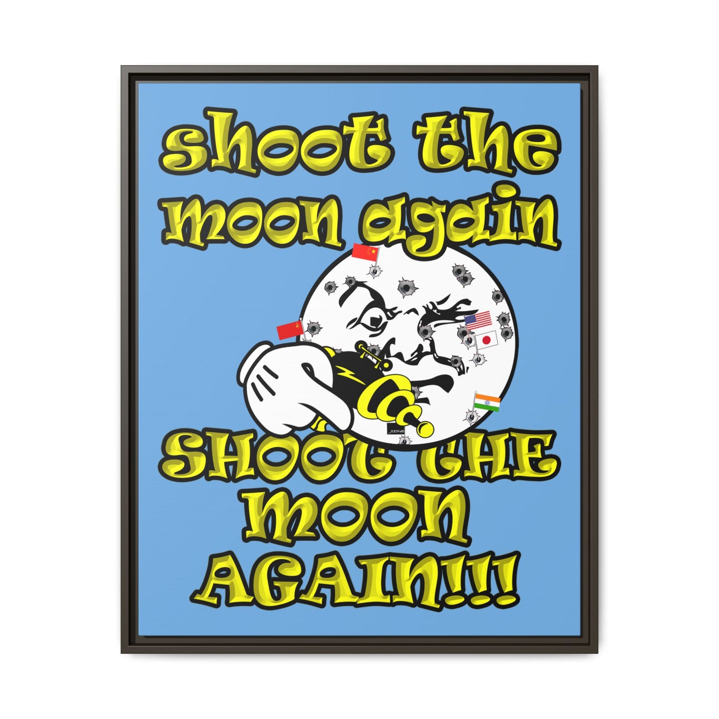 shoot the moon again - framed canvas art (light blue)