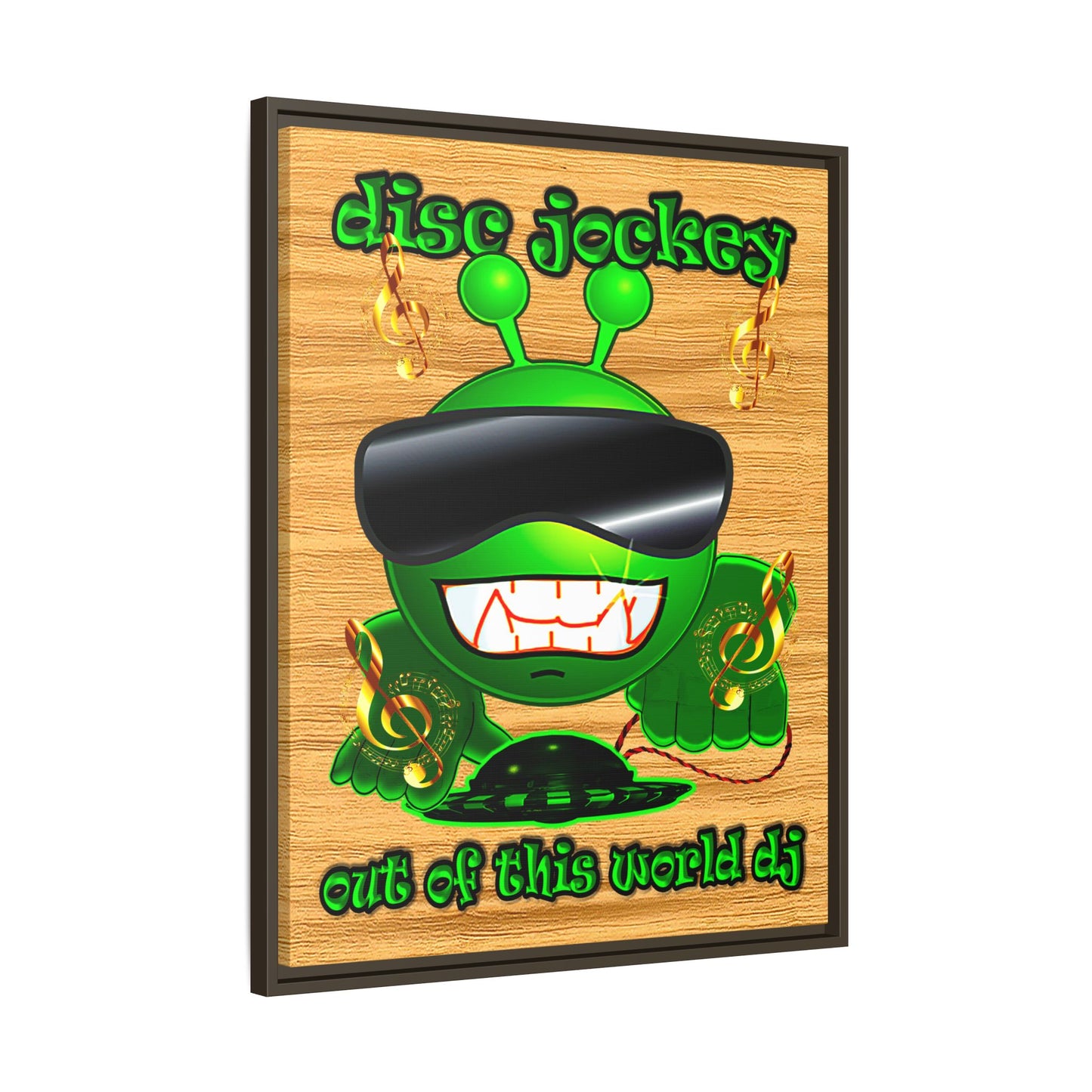 disc jockey - framed canvas art (butterscotch wood finish)