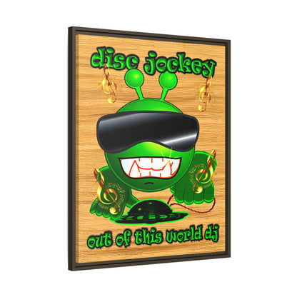 disc jockey - framed canvas art (butterscotch wood finish)
