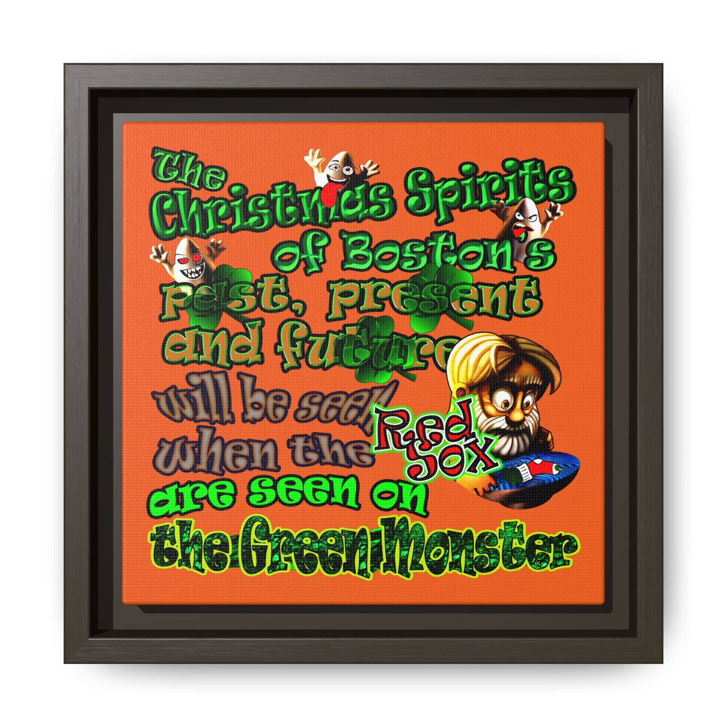 christmas spirits of boston - framed canvas art (orange)