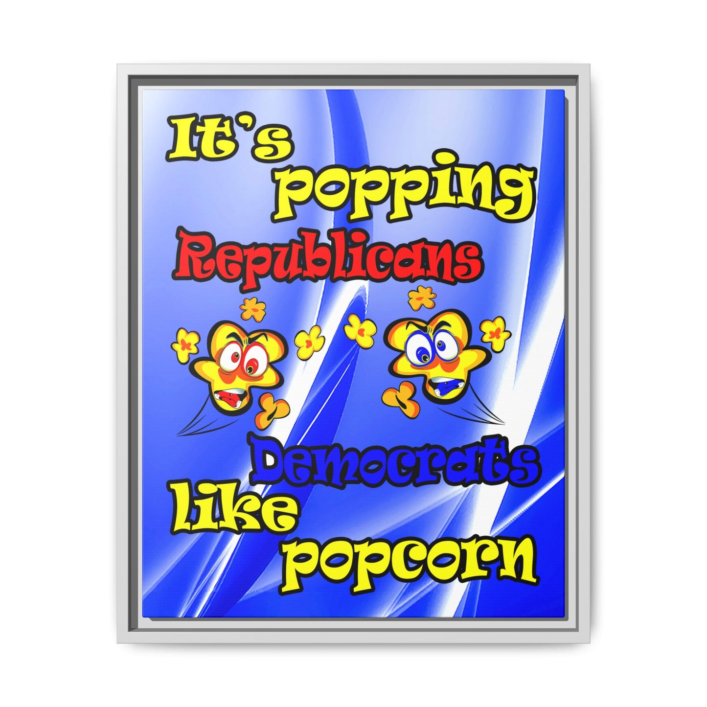 popping like popcorn - framed canvas art (blue-white wave)