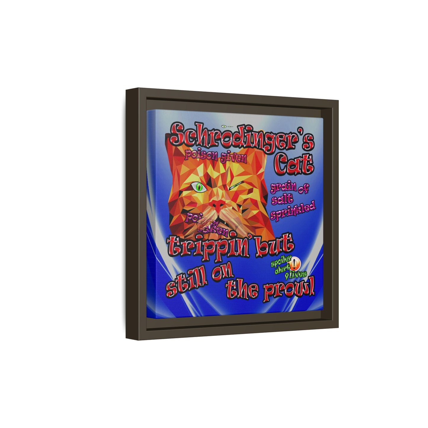 schrodinger's cat - framed canvas art (blue-white wave)