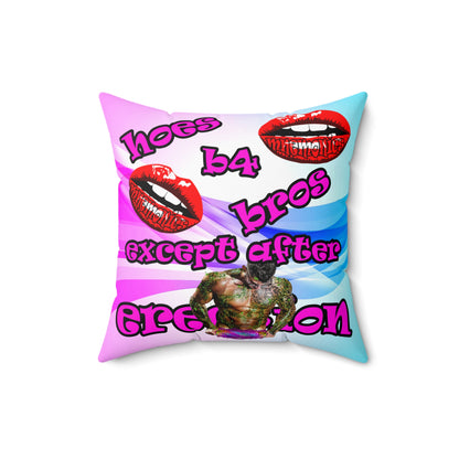 hoes b4 bros - Spun Polyester Square Pillow - (light blue-pink wave)