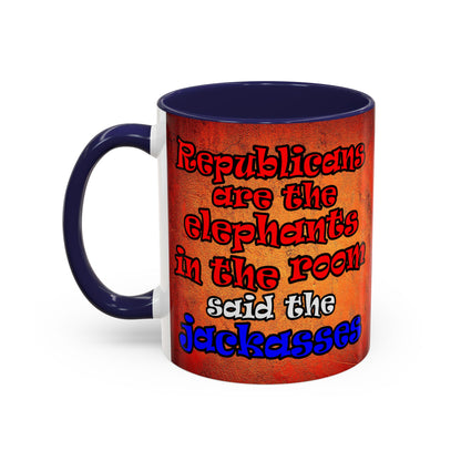 donkeys and elephants - Accent Mug (burnt orange)