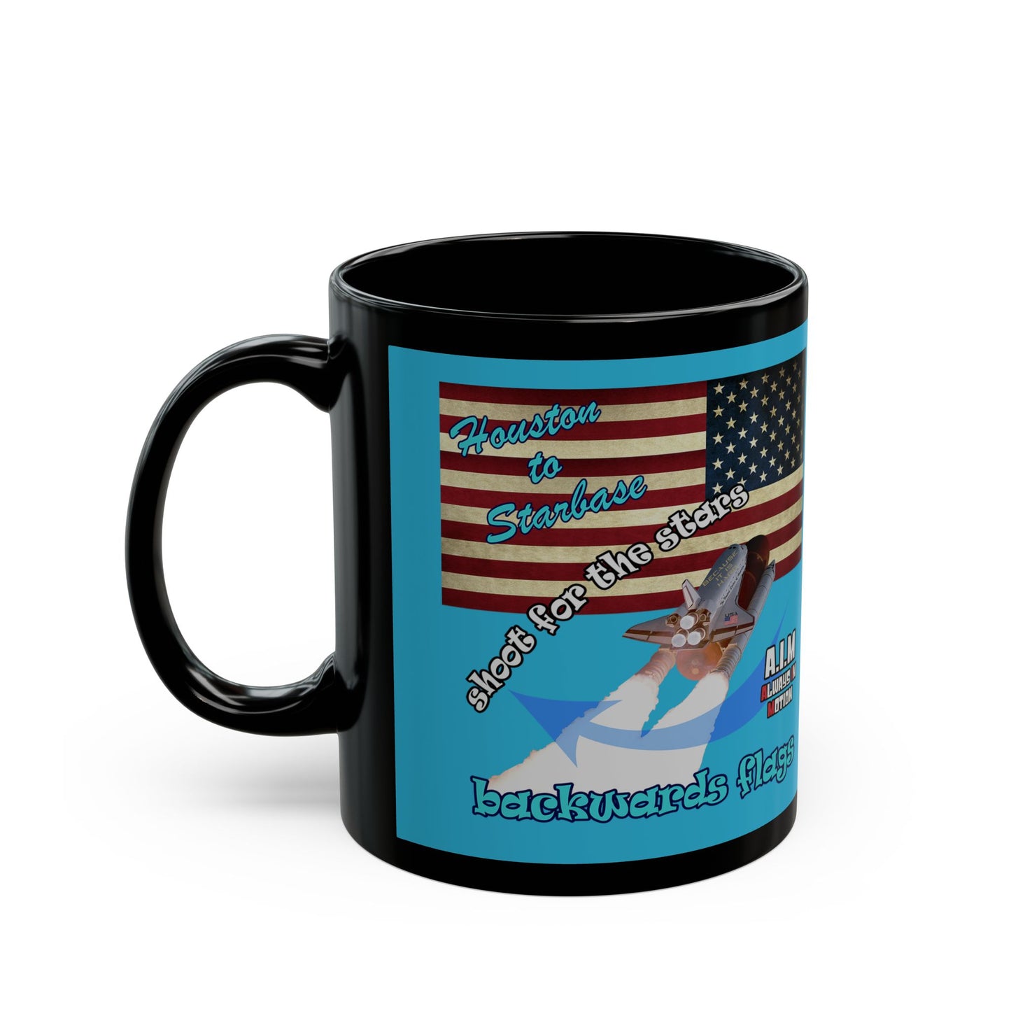 shoot for the stars - Black Mug (turquoise)