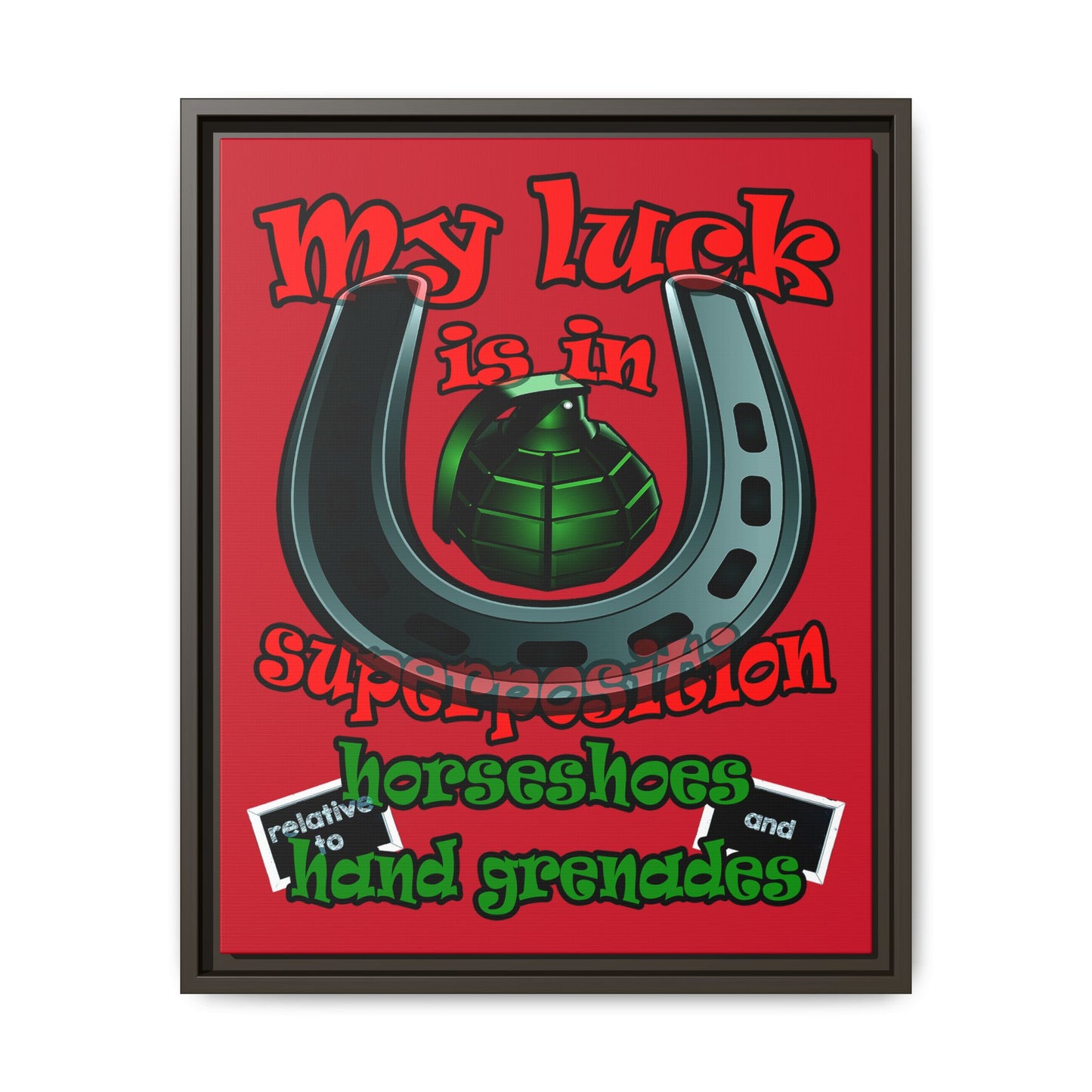 my luck - framed canvas art (dark red)