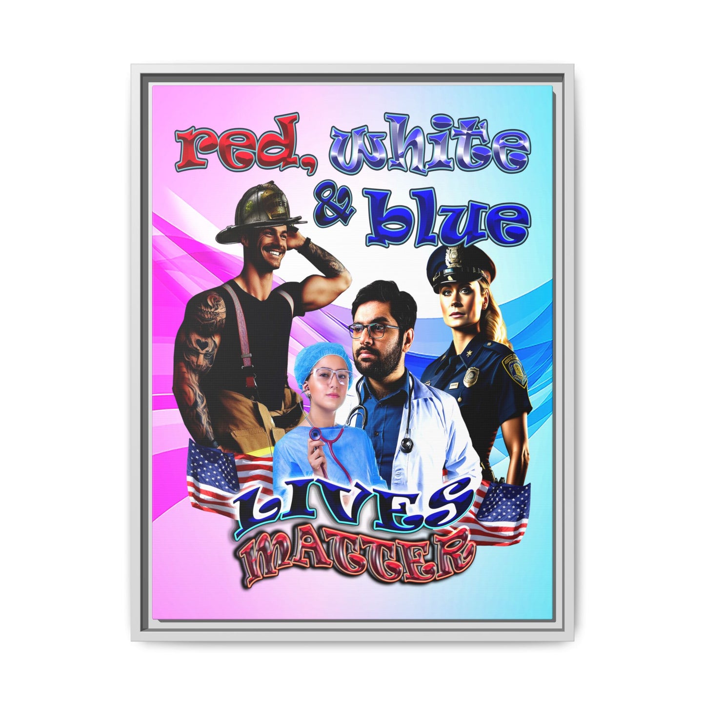 rw&b lives matter - framed canvas art (light blue-pink wave)