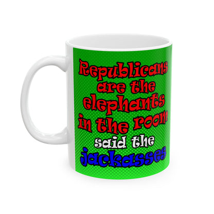 donkeys and elephants - White Mug (logo green)