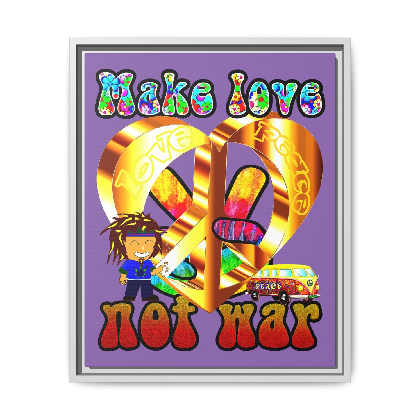 love peace - framed canvas art (light purple)