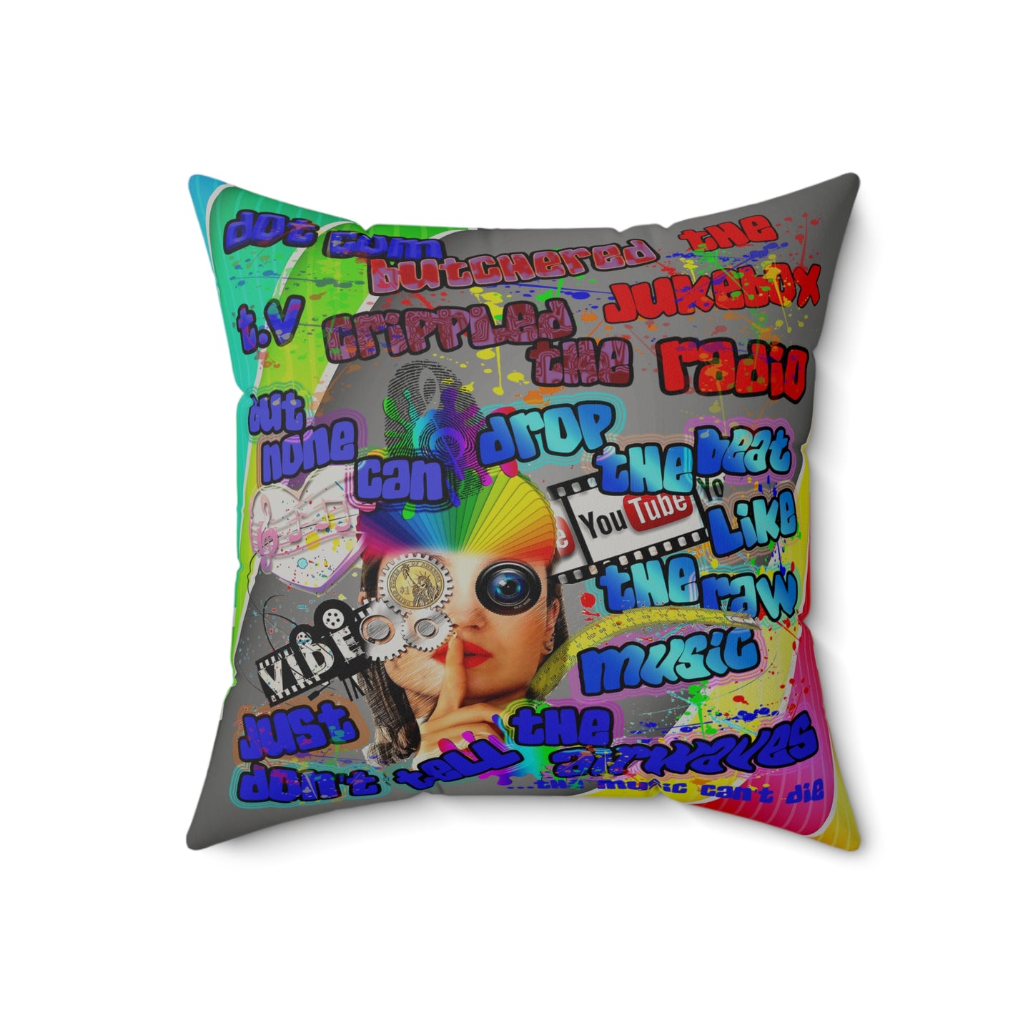 drop the beat - Faux Suede Square Pillow - (rainbow split)