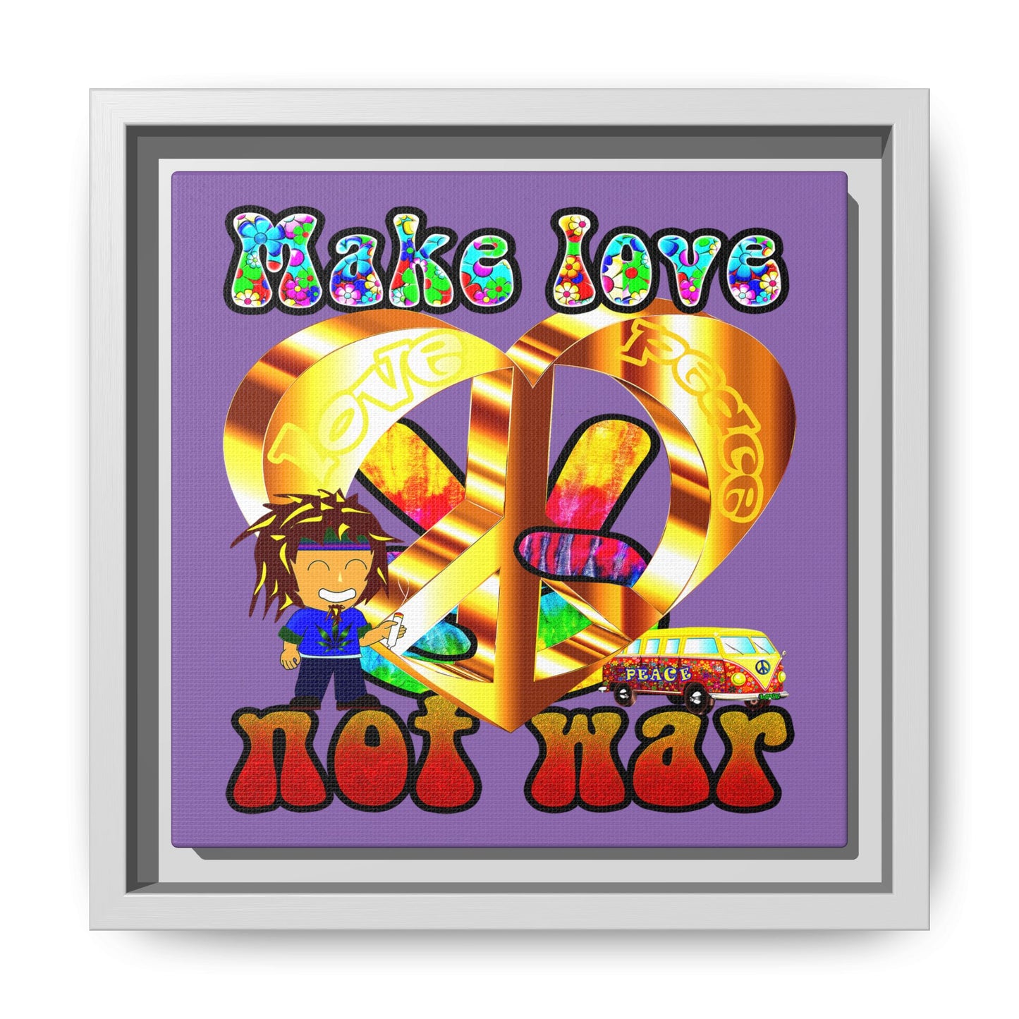 love peace - framed canvas art (light purple)