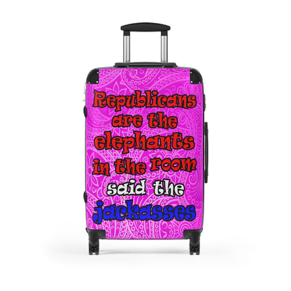donkeys and elephants - Suitcase (pink swirl)