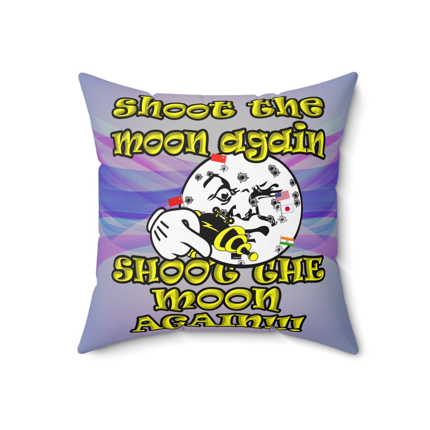 shoot the moon again - Spun Polyester Square Pillow - (light blue-pink wave)