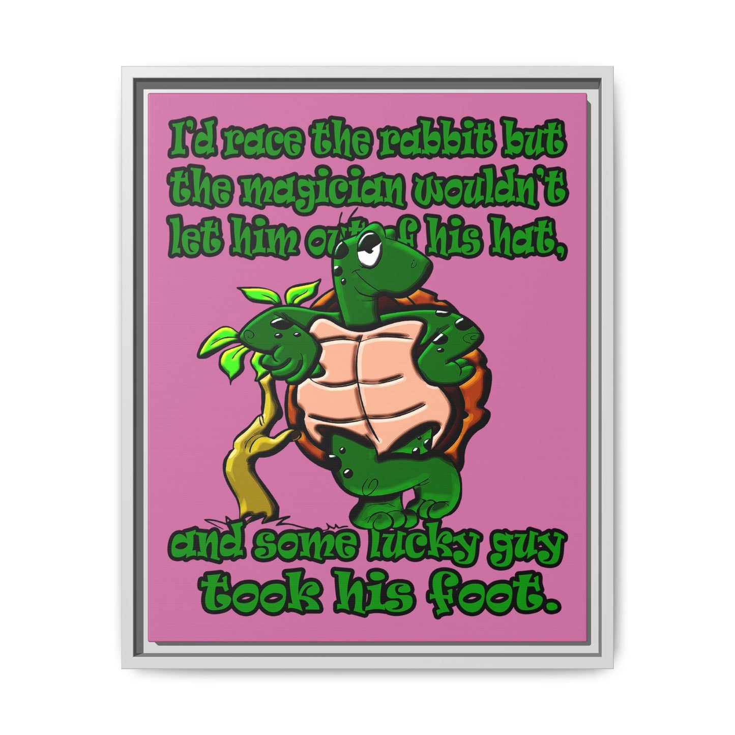 turtle race - framed canvas art (light pink)
