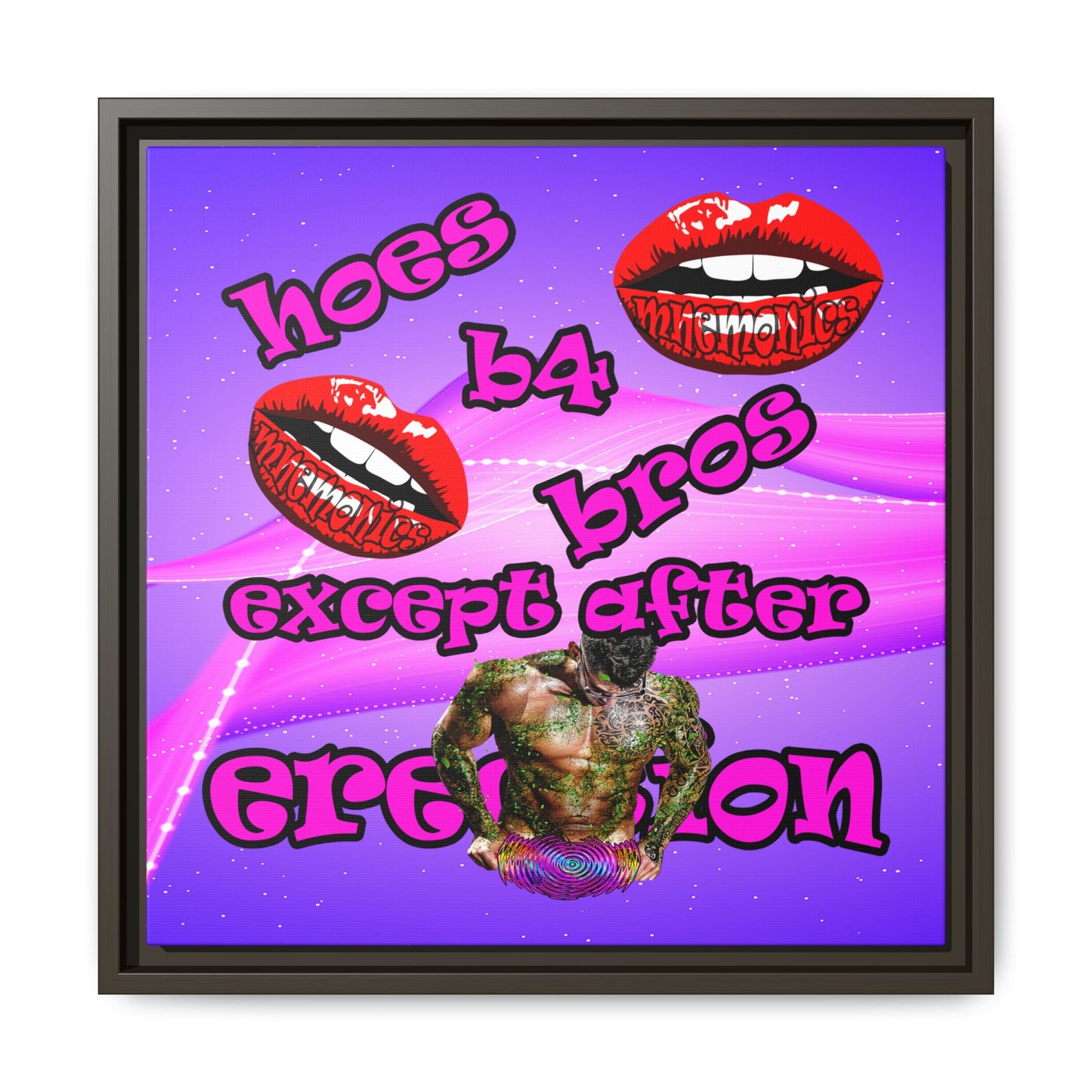 hoes b4 bros - framed canvas art (purple-pink wave)