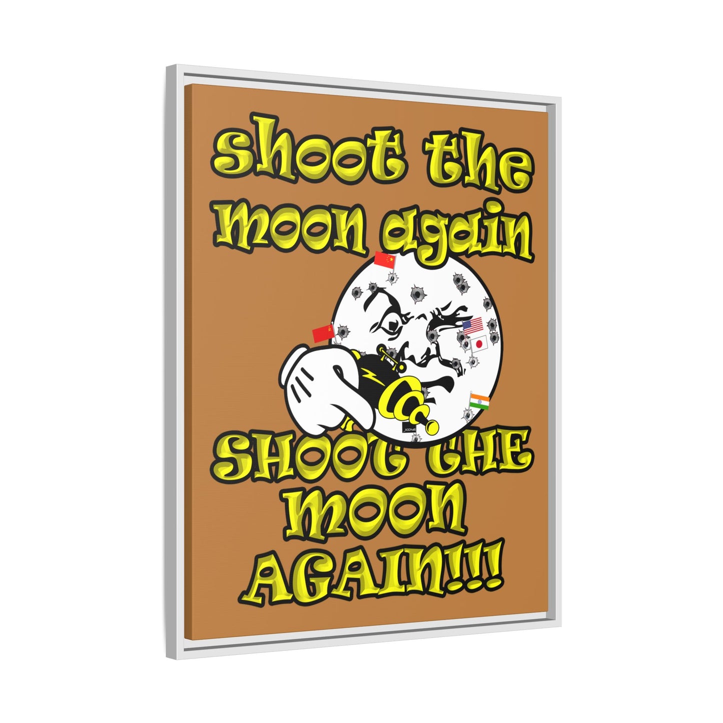 shoot the moon again - framed canvas art (light brown)