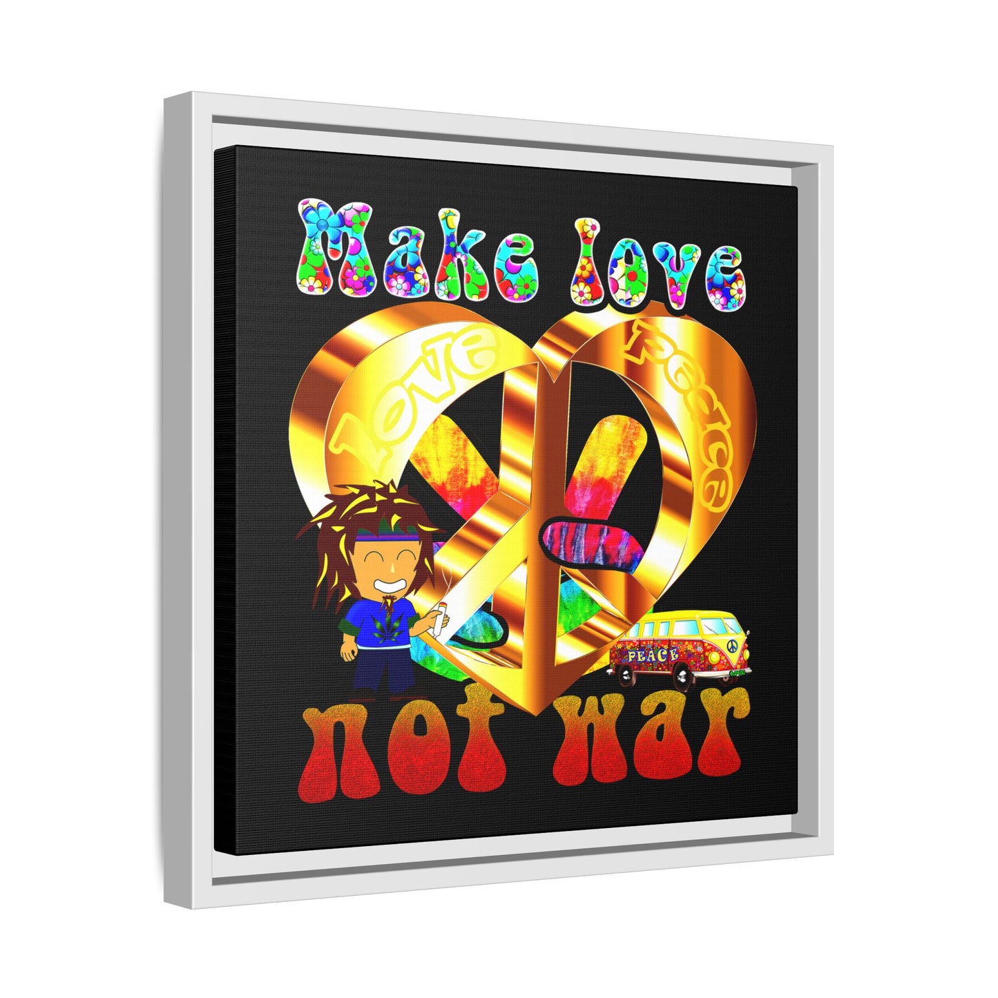 love peace - framed canvas art (black)