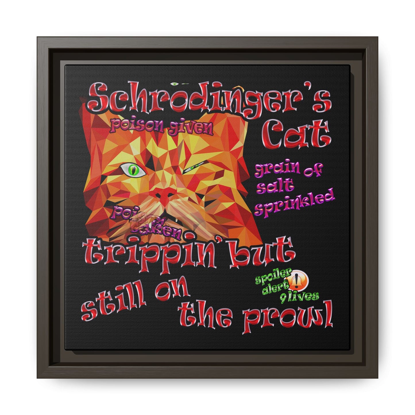 schrodinger's cat - framed canvas art (black)