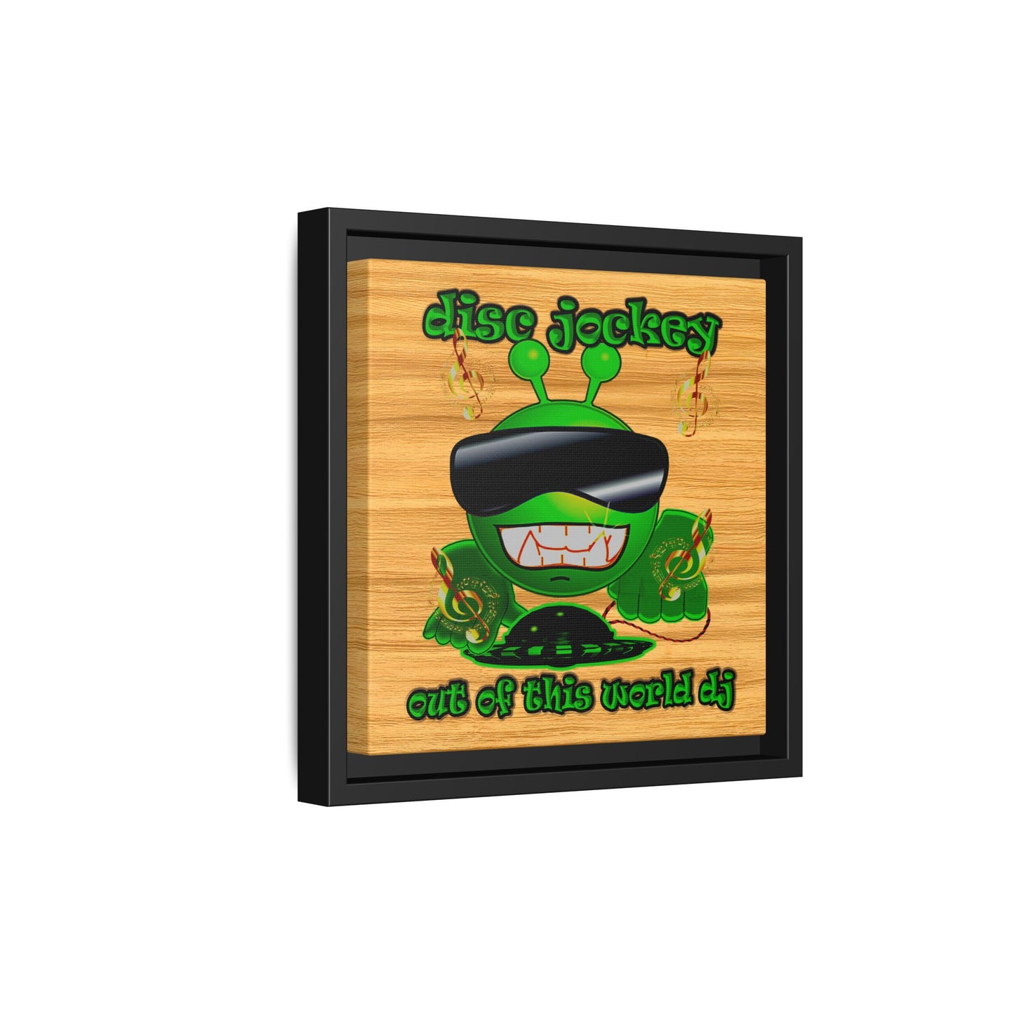 disc jockey - framed canvas art (butterscotch wood finish)