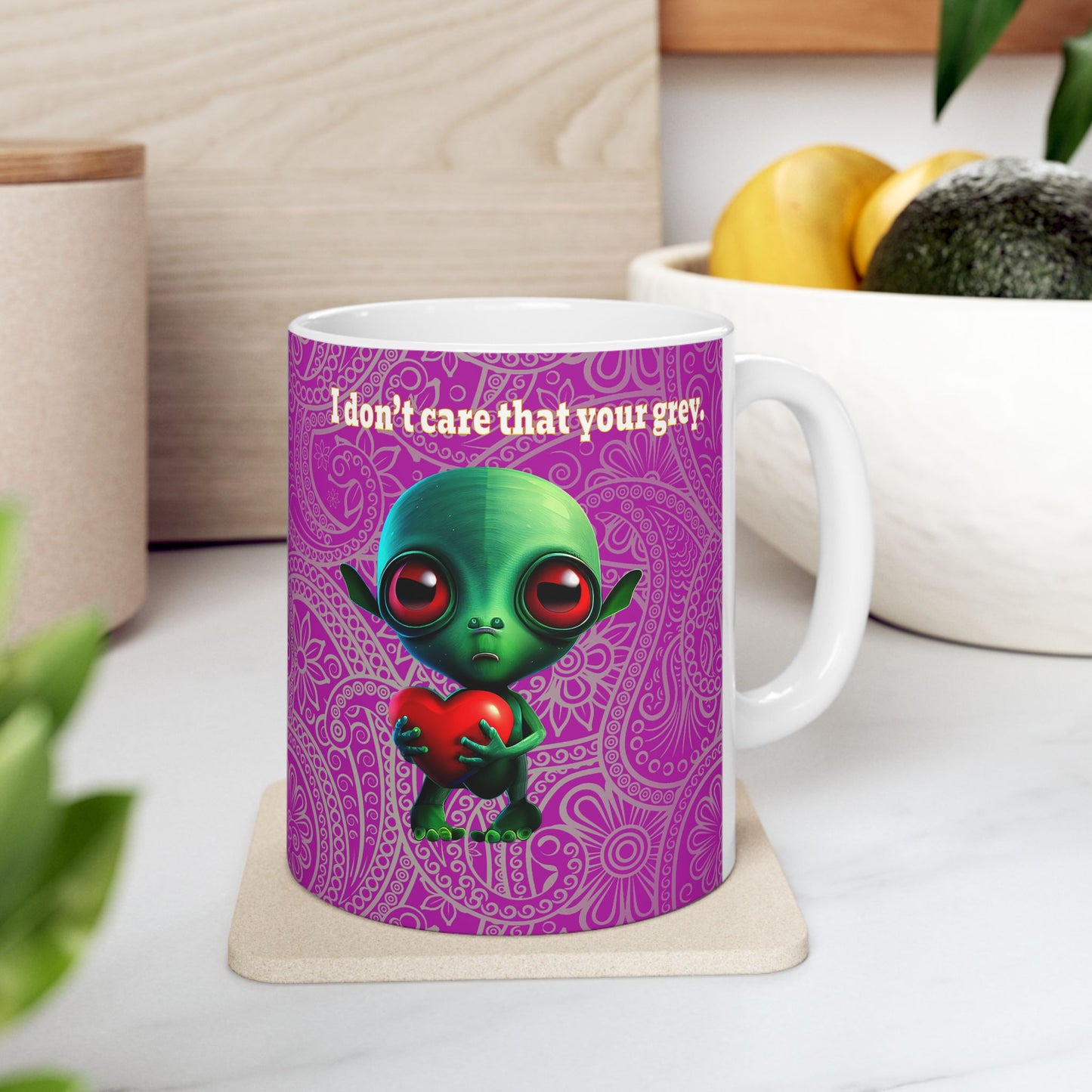 I don't care that your grey - White Mug (pink swirl)