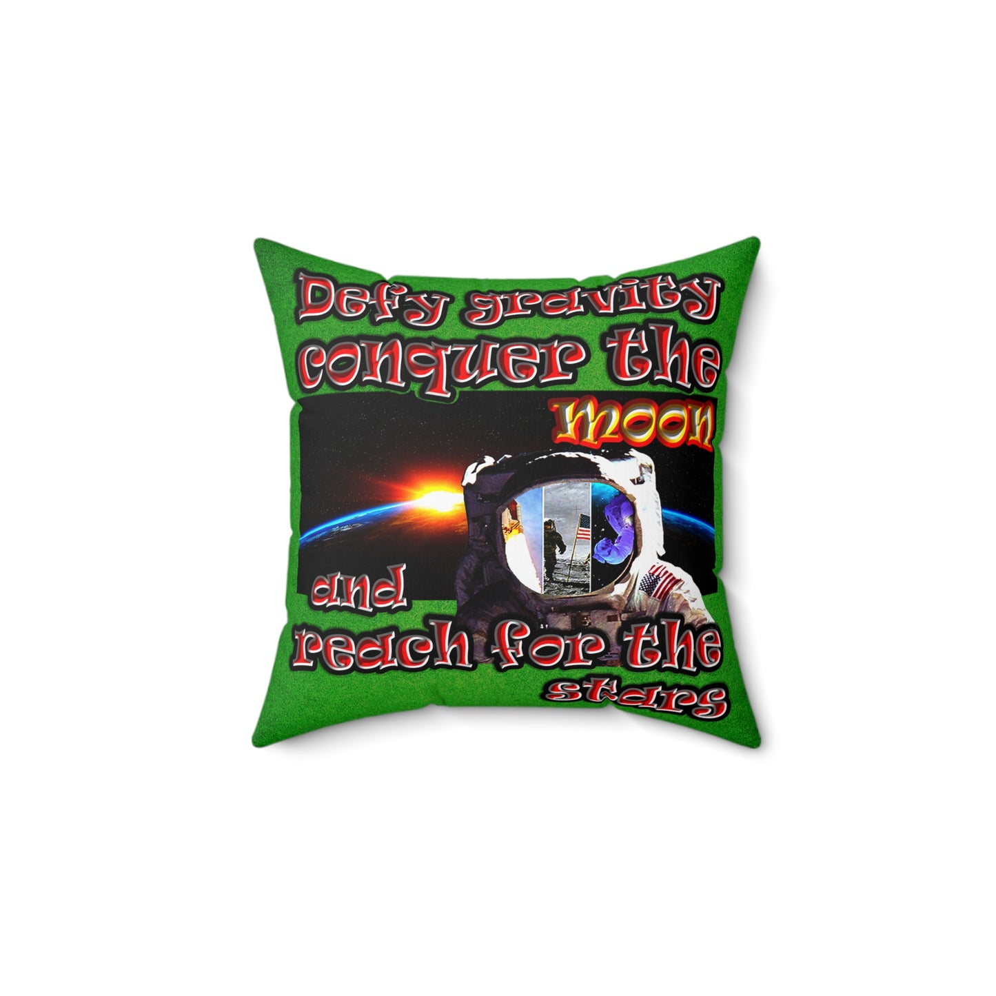 defy conquer reach - Spun Polyester Square Pillow - (green turf)