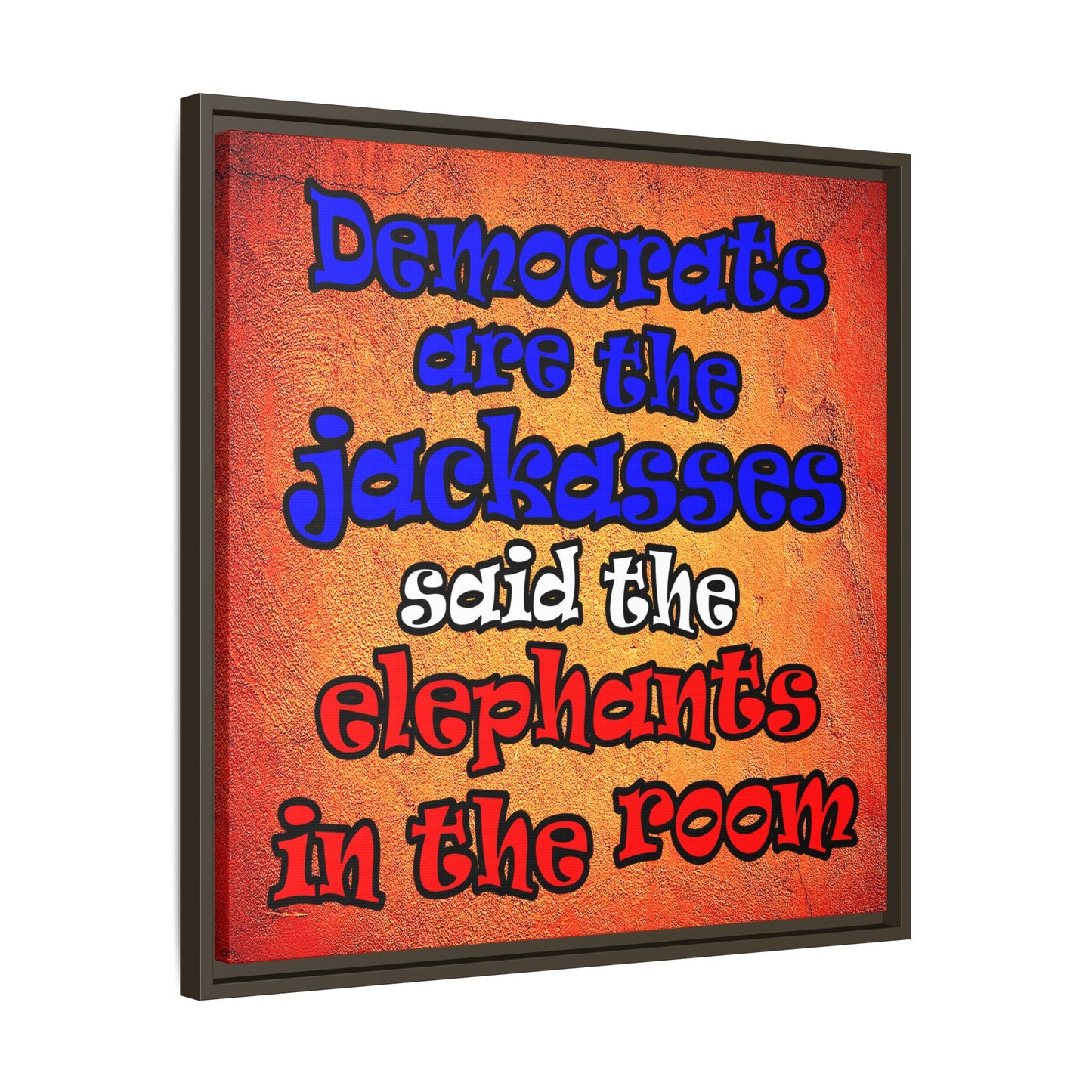 donkeys and elephants - framed canvas art (burnt orange)
