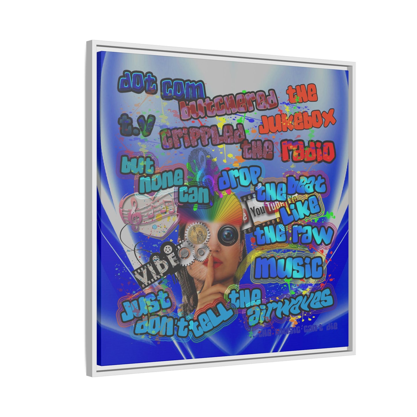 drop the beat - framed canvas art (blue-white wave)
