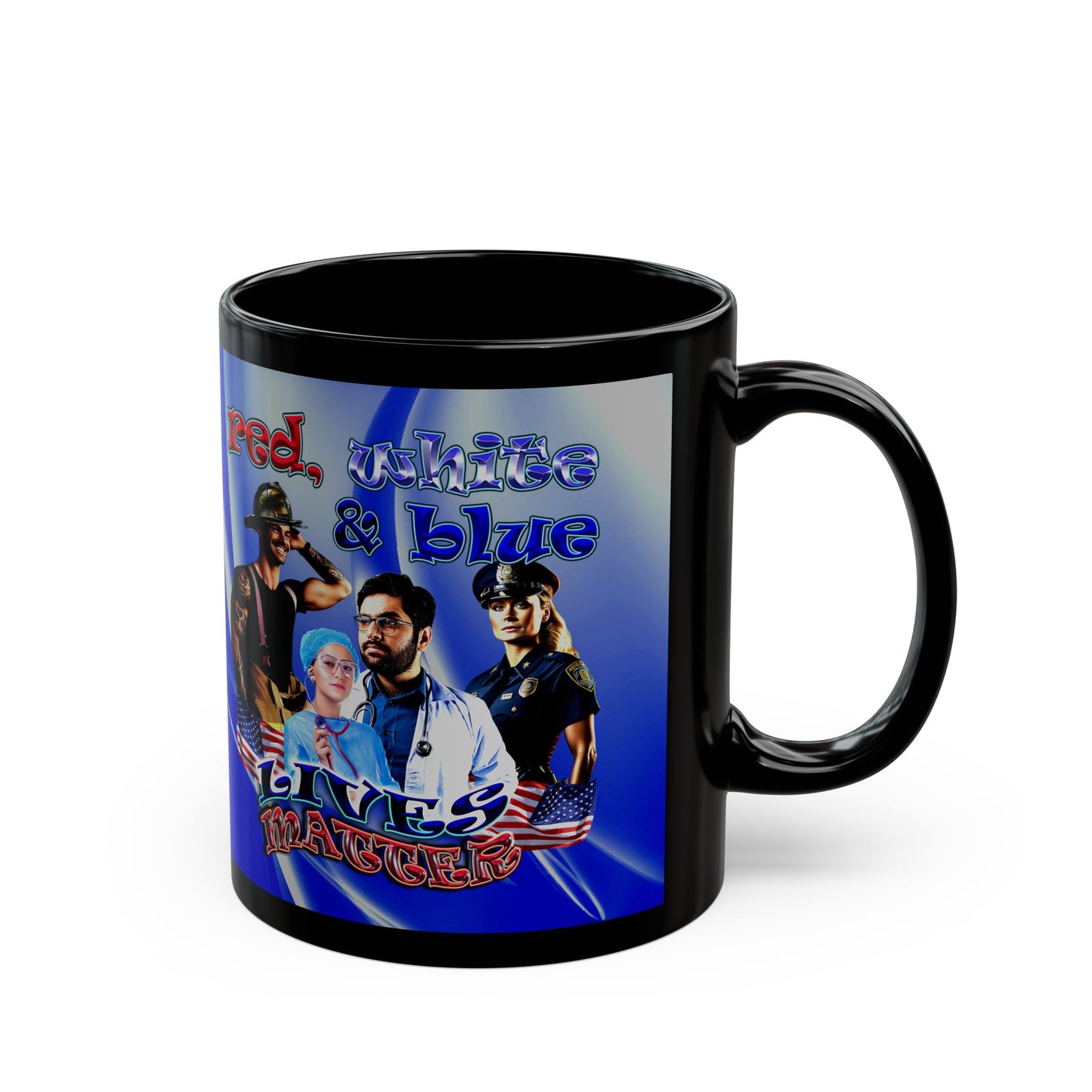 rw&b lives matter - Black Mug (blue-white wave)