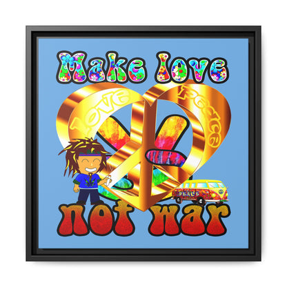 love peace - framed canvas art (light blue)