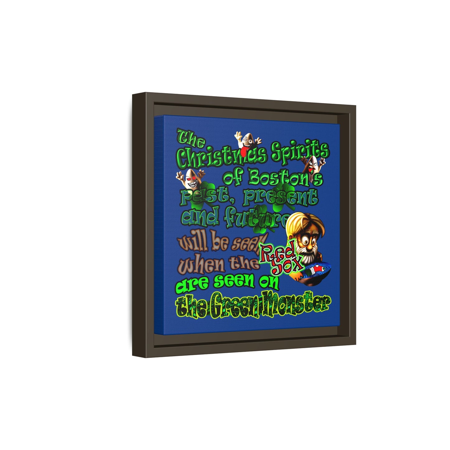 christmas spirits of boston - framed canvas art (dark blue)
