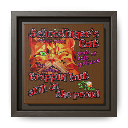 schrodinger's cat - framed canvas art (brown)