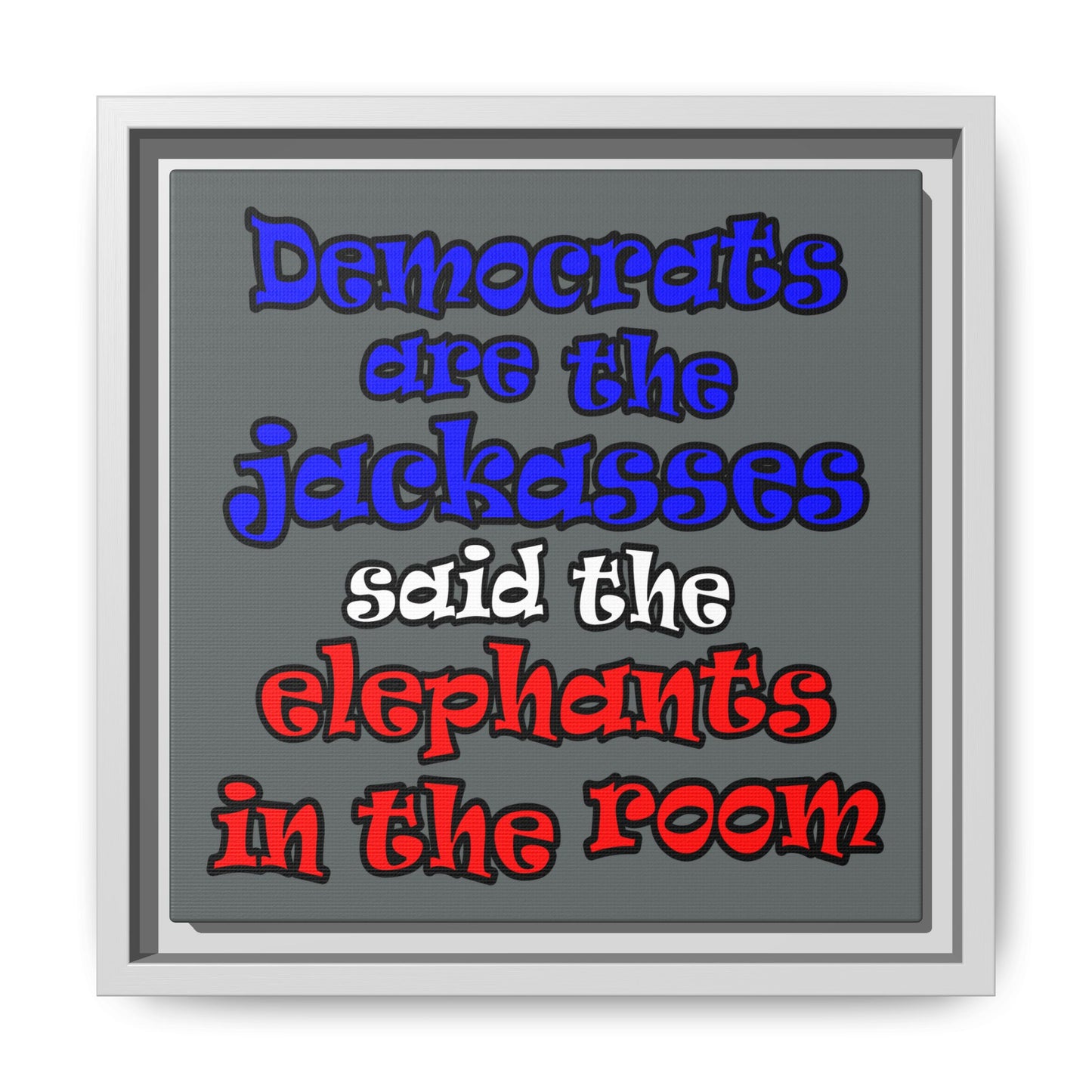 donkeys and elephants - framed canvas art (dark grey)