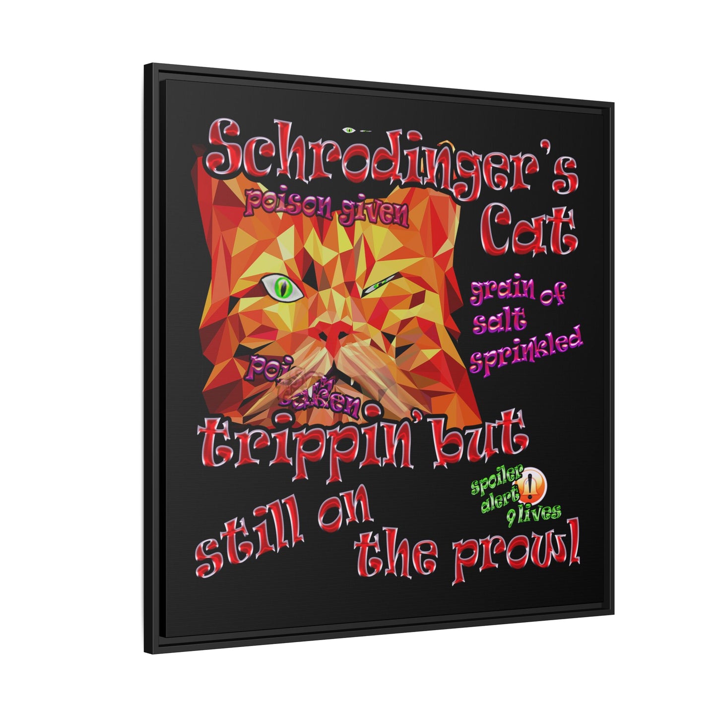 schrodinger's cat - framed canvas art (black)