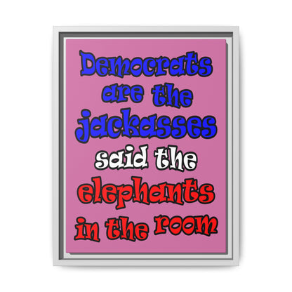 donkeys and elephants - framed canvas art (light pink)