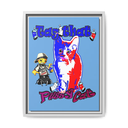 tag that - framed canvas art (light blue)