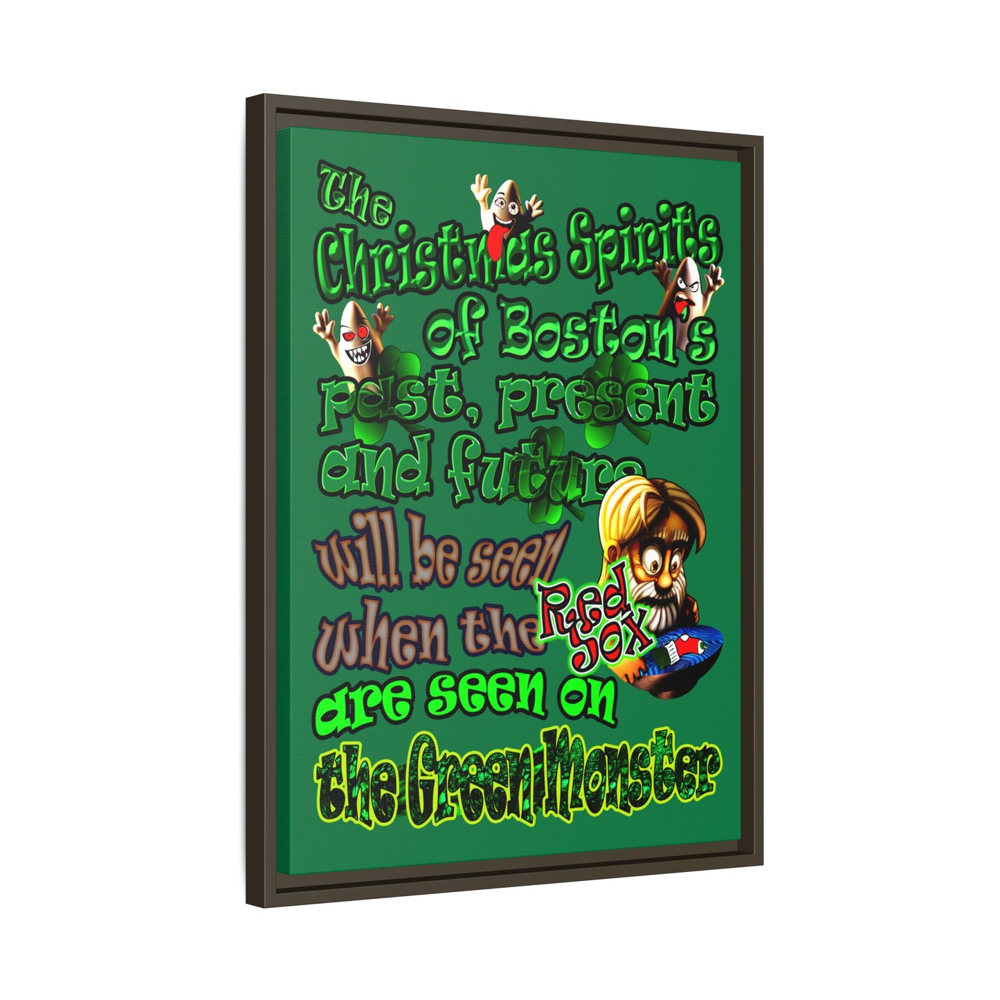 christmas spirits of boston - framed canvas art (dark green)